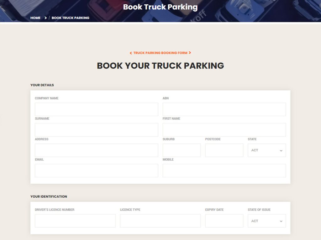 Smart Park Website Project Booking Form